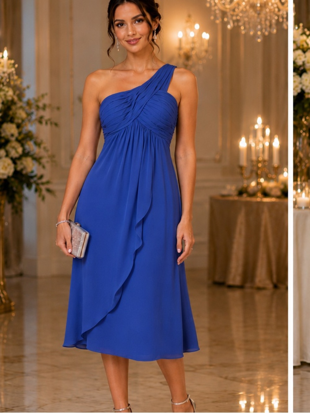 Bill Levkoff One-Shoulder Royal Blue Chiffon Cocktail Dress